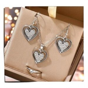 Silver Heart Necklace and Earring Set
